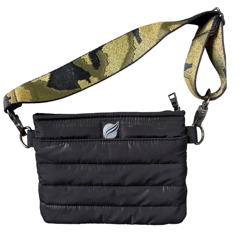 Think Royln Black Puffer Crossbody Bag Camo Strap‎ Free People - Picture 2 of 7